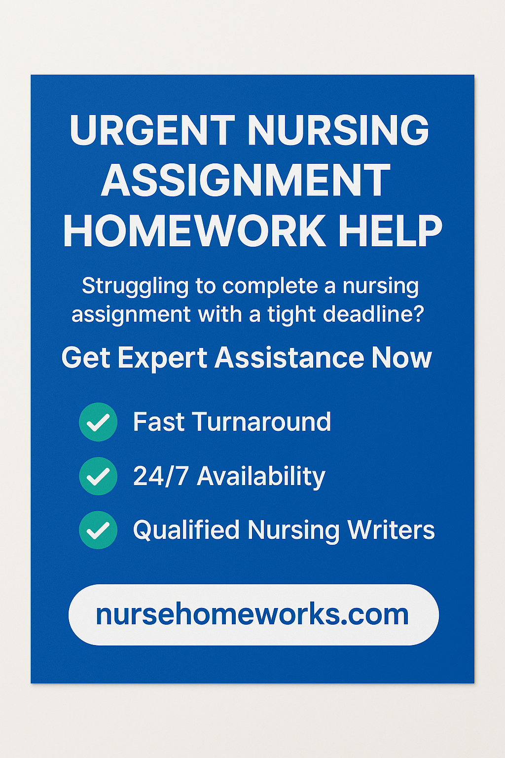 urgent nursing assignment homework help