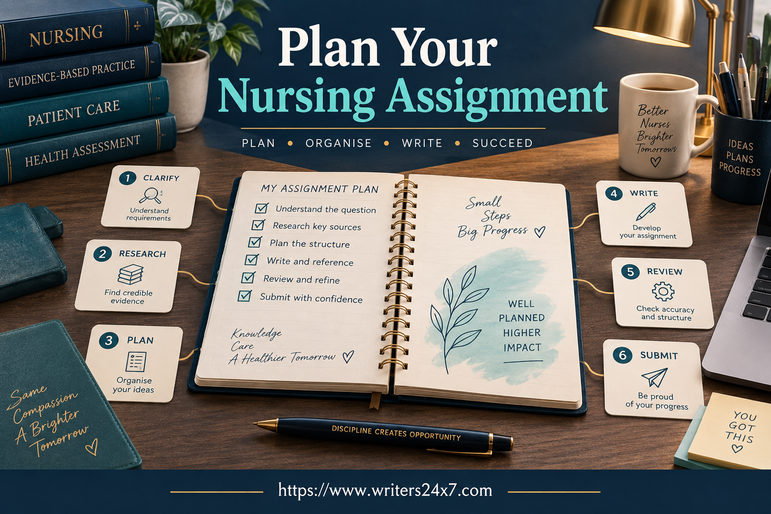 Nursing care plan assignment journal with planning and research cards