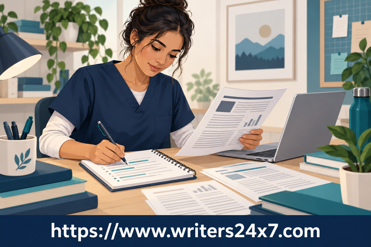 A student preparing a nursing article summary, branded with https://www.writers24x7.com.