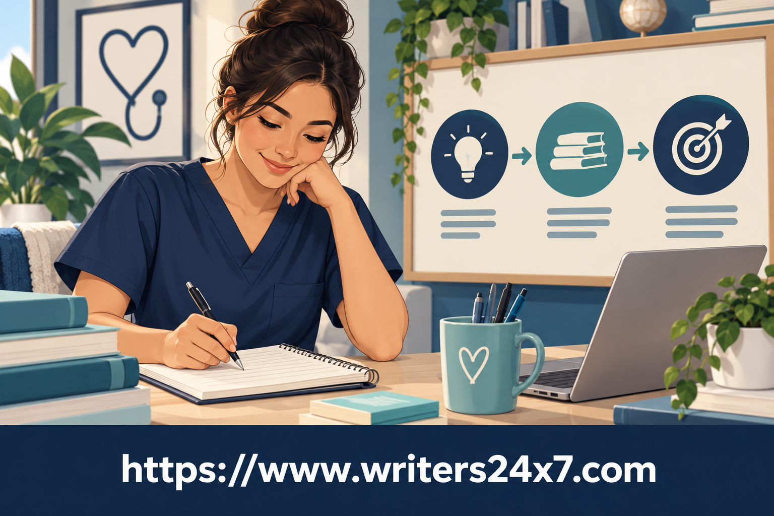 A student planning nursing learning objectives, branded with https://www.writers24x7.com.
