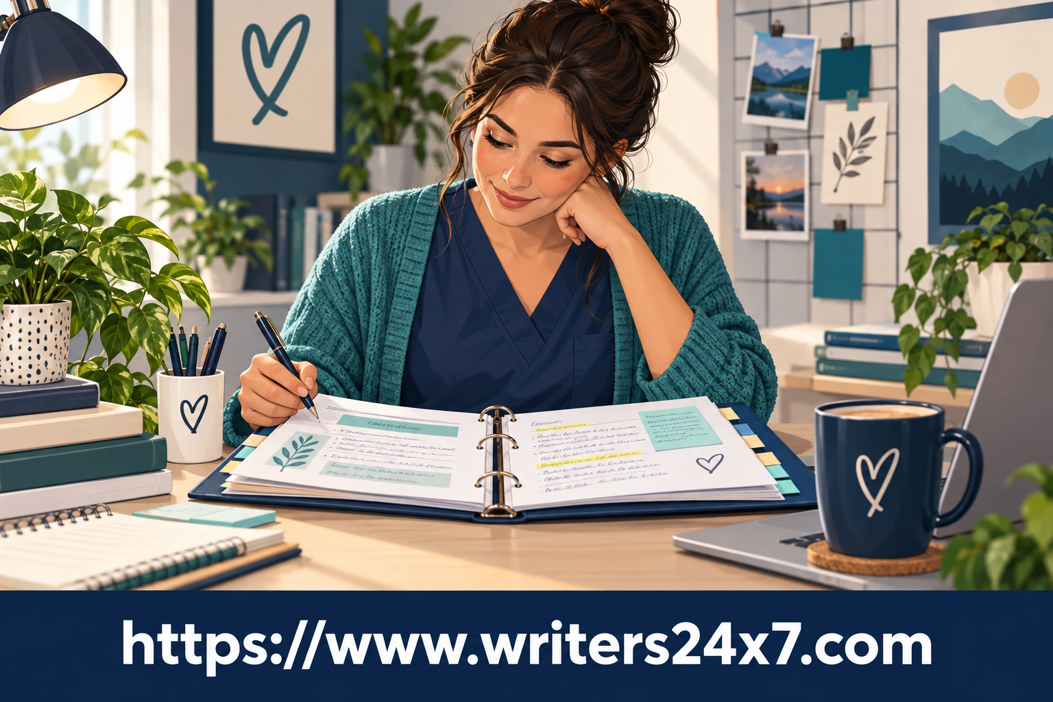 A student reviewing a nursing portfolio reflection, branded with https://www.writers24x7.com.